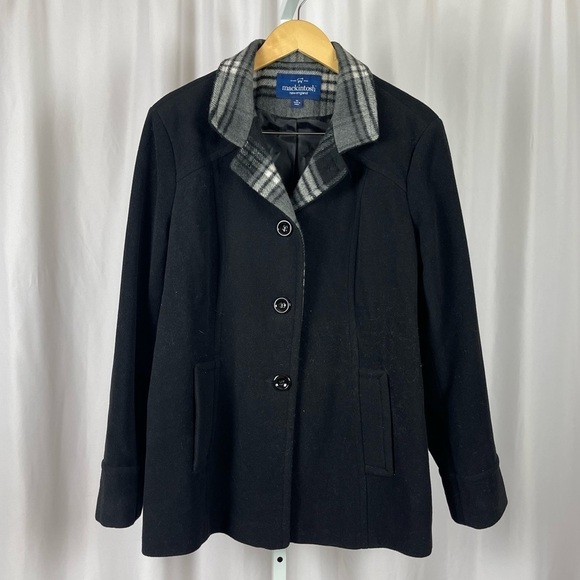 Mackintosh XL Wool Plaid Scarf Belted Longline Pea Coat Winter Warm Fleece - Picture 3 of 9